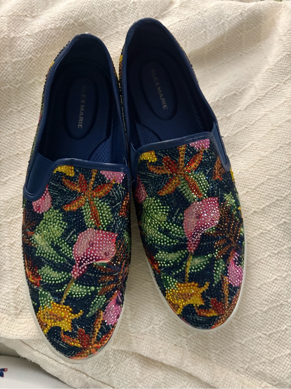 Alex Marie Navy Floral Crystal Slip-On Sneakers